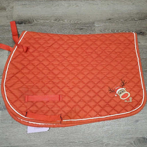 Quilt Jumper Saddle Pad "Reindeer", 1x piping *gc/fair, clean, v. rubbed, pilly, threads, puckers, faded, mnr hair, dirt