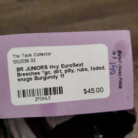 JUNIORS Hvy EuroSeat Breeches *gc, dirt, pilly, rubs, faded, snags