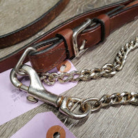 76.5" Soft Rolled & .5"wide Leather Showmanship Lead Shank, Buckle End, 29" Fine Nose Chain *vgc/xc, clean, mnr rust

