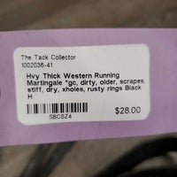 Hvy Thick Western Running Martingale *gc, dirty, older, scrapes, stiff, dry, xholes, rusty rings
