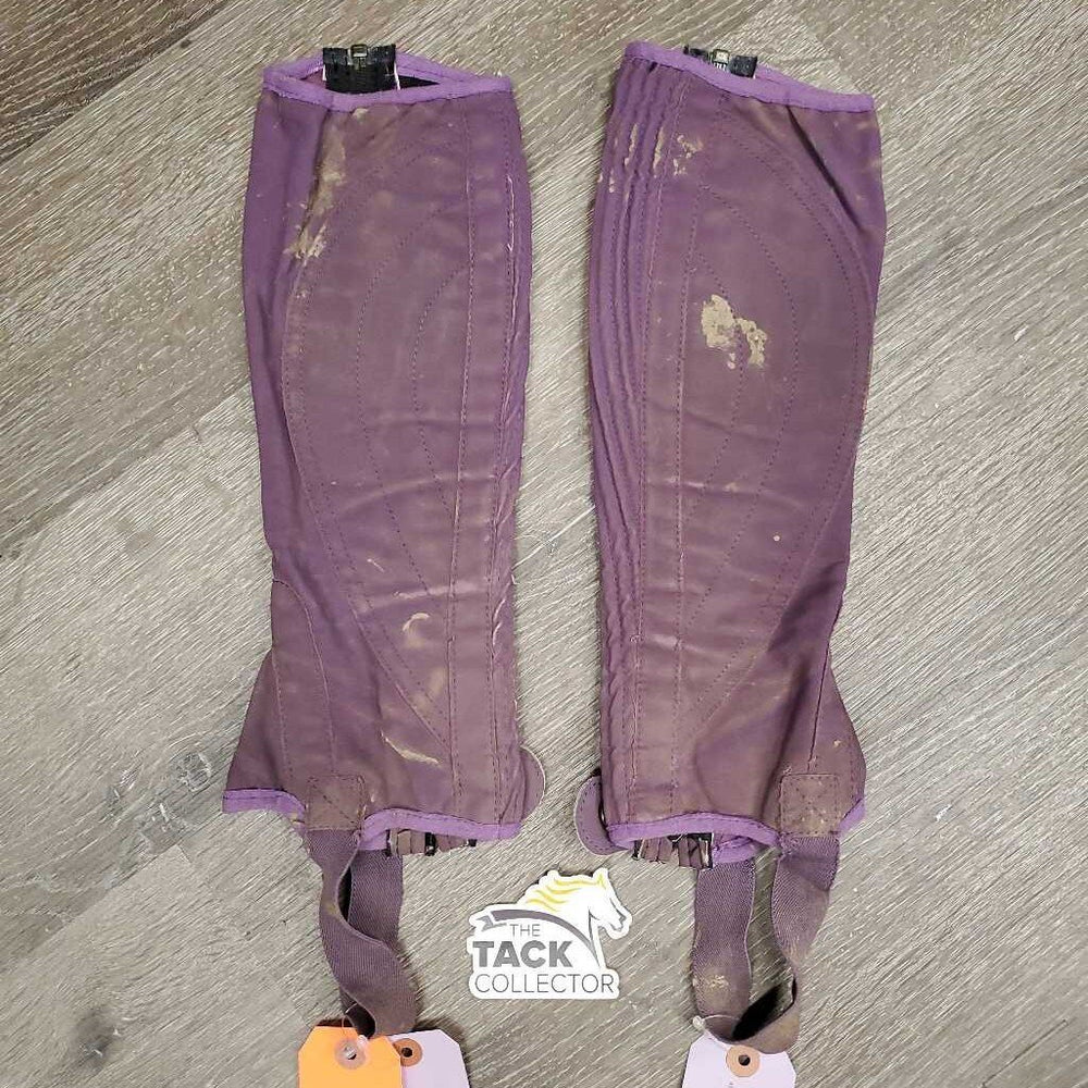 JUNIORS Half Chaps *gc/fair, v.dirty, stretched elastic, pilly edges, discolored, mnr hair, weak snaps, rubs, thin spots