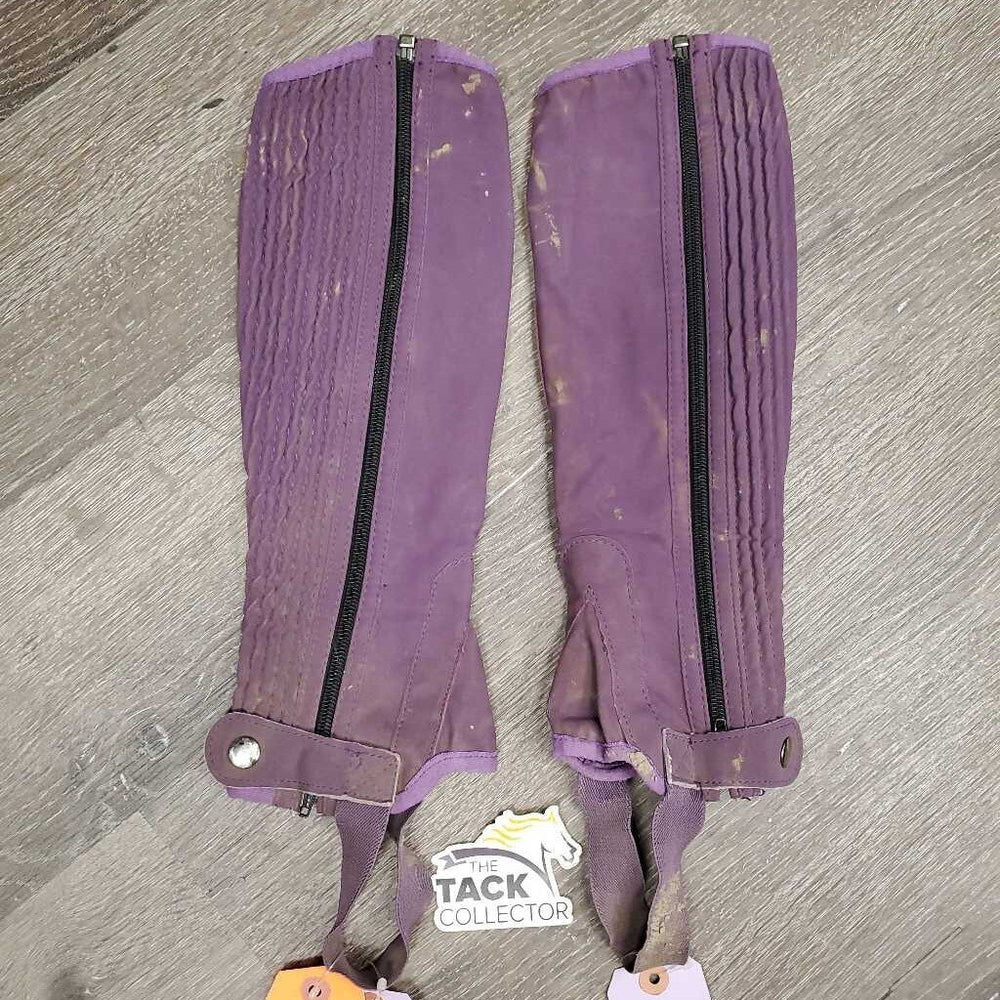 JUNIORS Half Chaps *gc/fair, v.dirty, stretched elastic, pilly edges, discolored, mnr hair, weak snaps, rubs, thin spots