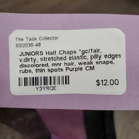 JUNIORS Half Chaps *gc/fair, v.dirty, stretched elastic, pilly edges, discolored, mnr hair, weak snaps, rubs, thin spots