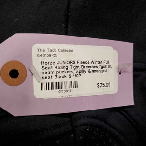 JUNIORS Fleece Winter Full Seat Riding Tight Breeches *gc/fair, seam puckers, v.pilly & snagged seat