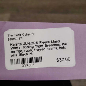 JUNIORS Fleece Lined Winter Riding Tight Breeches, Pull on *gc, rubs, frayed seams, hair, pills
