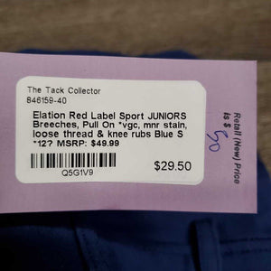 JUNIORS Breeches, Pull On *vgc, mnr stain, loose thread & knee rubs