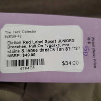 JUNIORS Breeches, Pull On *vgc/xc, mnr stains & loose threads
