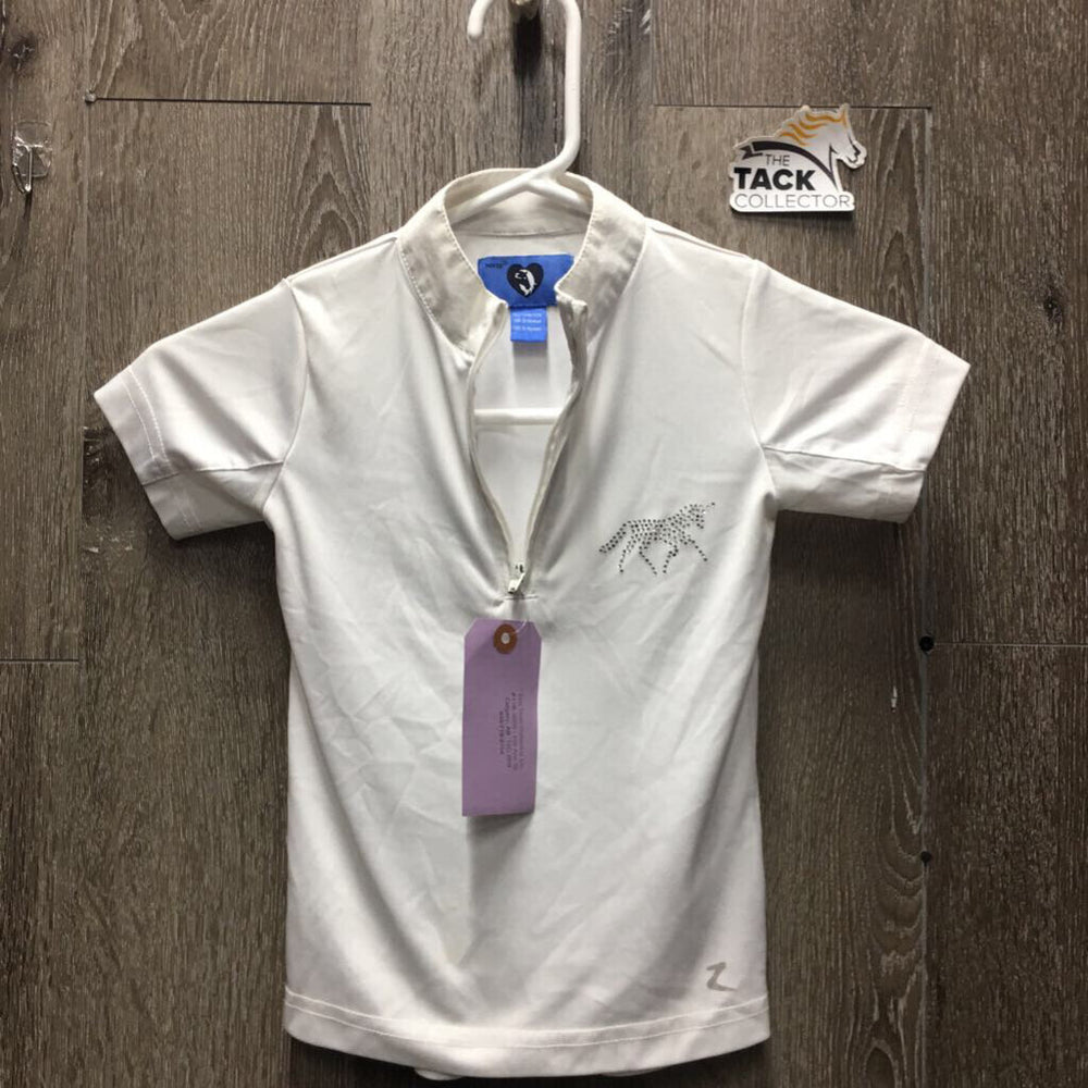 JUNIORS SS Polo Show Shirt, 1/4 Zip Up, bling *vgc, mnr stains & crinkled collar