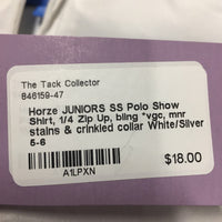 JUNIORS SS Polo Show Shirt, 1/4 Zip Up, bling *vgc, mnr stains & crinkled collar
