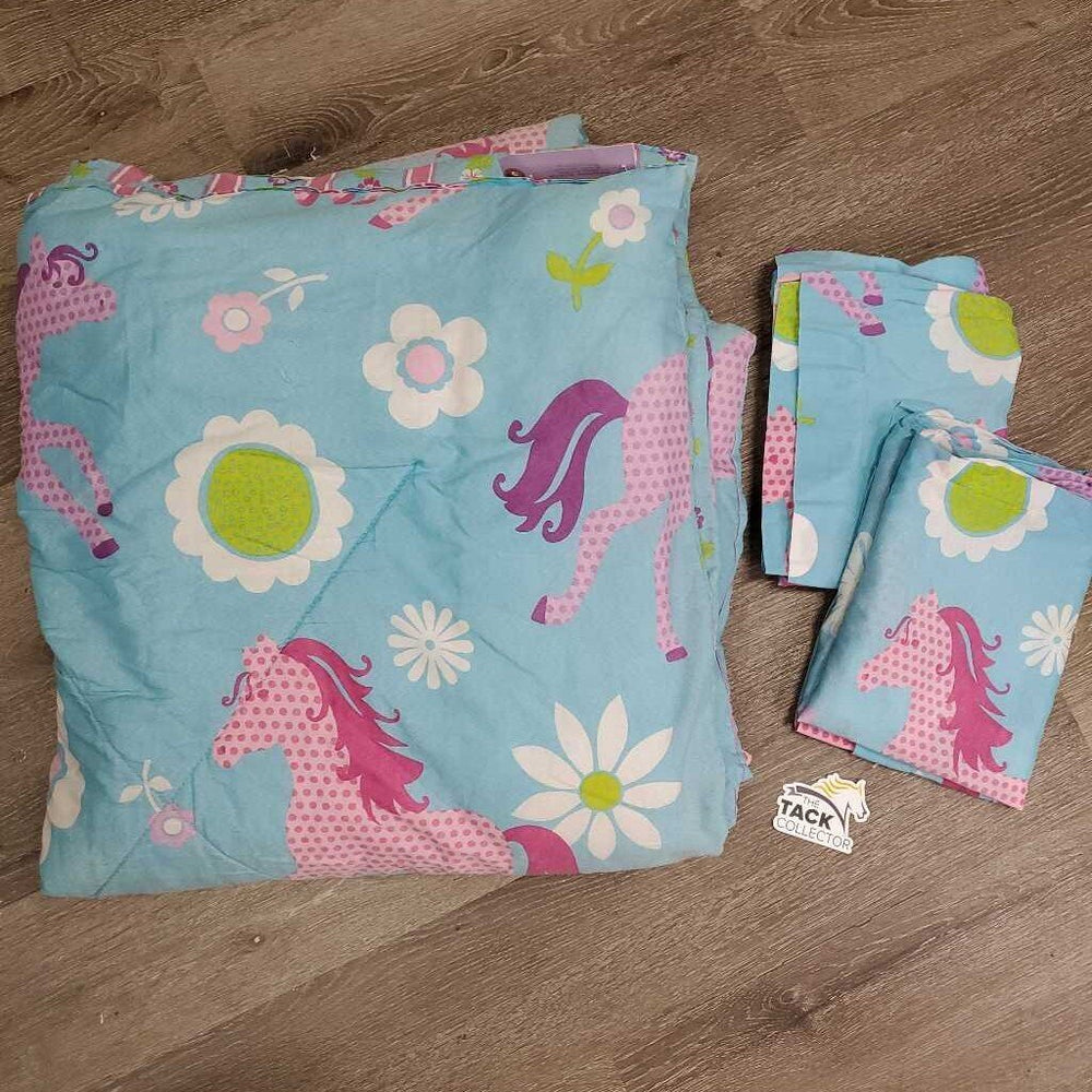 Twin Bed Set: Quilt Blanket, 2 Pillow Cases *gc, faded spots, mnr snags & threads, bare edges