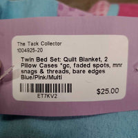 Twin Bed Set: Quilt Blanket, 2 Pillow Cases *gc, faded spots, mnr snags & threads, bare edges

