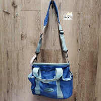 Round Grooming Bag, drawstring top, outer pockets, shoulder strap *gc/fair, clean, stains, v.hairy seams, rubs, v.cracked

