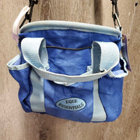 Round Grooming Bag, drawstring top, outer pockets, shoulder strap *gc/fair, clean, stains, v.hairy seams, rubs, v.cracked