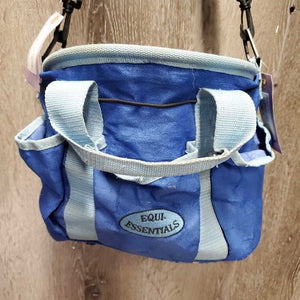 Round Grooming Bag, drawstring top, outer pockets, shoulder strap *gc/fair, clean, stains, v.hairy seams, rubs, v.cracked