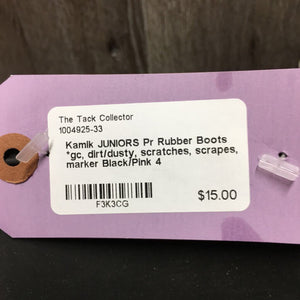 JUNIORS Pr Rubber Boots *gc, dirt/dusty, scratches, scrapes, marker