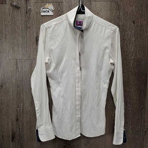 LS Thin Show Shirt, magnetic collar *gc/fair, frayed seam, snags, runs, older, seam puckers, cuff rubs