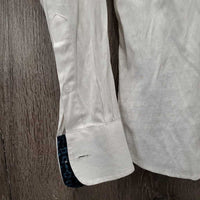 LS Thin Show Shirt, magnetic collar *gc/fair, frayed seam, snags, runs, older, seam puckers, cuff rubs