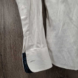 LS Thin Show Shirt, magnetic collar *gc/fair, frayed seam, snags, runs, older, seam puckers, cuff rubs