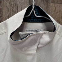 LS Thin Show Shirt, magnetic collar *gc/fair, frayed seam, snags, runs, older, seam puckers, cuff rubs