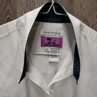 LS Thin Show Shirt, magnetic collar *gc/fair, frayed seam, snags, runs, older, seam puckers, cuff rubs

