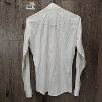 LS Thin Show Shirt, magnetic collar *gc/fair, frayed seam, snags, runs, older, seam puckers, cuff rubs
