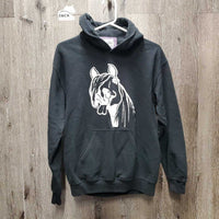 Thick Hvy Sweatshirt Hoodie "Horse Head" *gc, faded, v.pilly, clumpy lining

