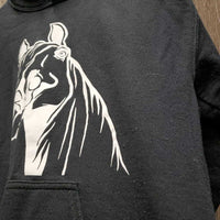 Thick Hvy Sweatshirt Hoodie "Horse Head" *gc, faded, v.pilly, clumpy lining