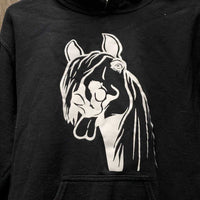Thick Hvy Sweatshirt Hoodie "Horse Head" *gc, faded, v.pilly, clumpy lining
