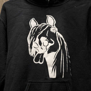 Thick Hvy Sweatshirt Hoodie "Horse Head" *gc, faded, v.pilly, clumpy lining