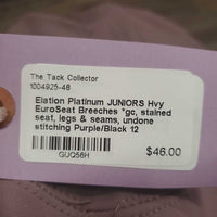 JUNIORS Hvy EuroSeat Breeches *gc, stained seat, legs & seams, undone stitching
