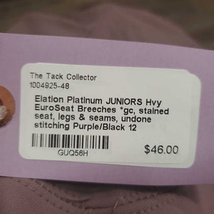 JUNIORS Hvy EuroSeat Breeches *gc, stained seat, legs & seams, undone stitching