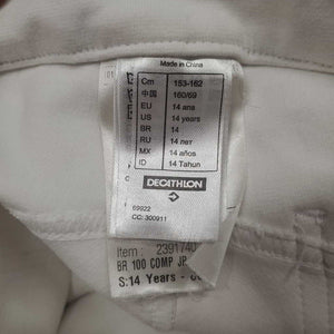 JUNIORS Hvy EuroSeat Breeches *gc, undone stitching, dingy, seam stains