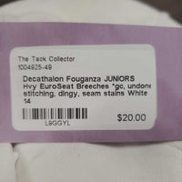 JUNIORS Hvy EuroSeat Breeches *gc, undone stitching, dingy, seam stains