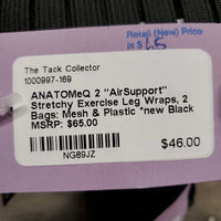 2 "AirSupport" Stretchy Exercise Leg Wraps, 2 Bags: Mesh & Plastic *new

