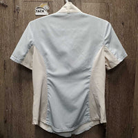 SS Show Shirt, snap collar *gc, mnr hair & snags, dingy?, seam puckers, buttons: mnr frayed holes & loose threads
