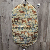 Tapestry Garment Bag "Horses" *gc, mnr hair & dirt, older?, loose threads