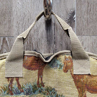 Tapestry Garment Bag "Horses" *gc, mnr hair & dirt, older?, loose threads
