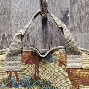 Tapestry Garment Bag "Horses" *gc, mnr hair & dirt, older?, loose threads