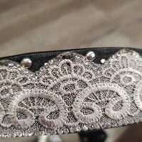 Leather "Lace" & Bling Western Belt, Tooled Buckle *vgc/gc, clean, snags, dents, v.rubbed & scraped edges, peeled lace
