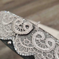 Leather "Lace" & Bling Western Belt, Tooled Buckle *vgc/gc, clean, snags, dents, v.rubbed & scraped edges, peeled lace
