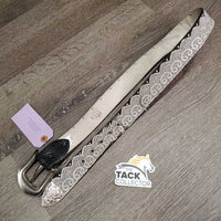 Leather "Lace" & Bling Western Belt, Tooled Buckle *vgc/gc, clean, snags, dents, v.rubbed & scraped edges, peeled lace
