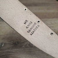 Leather "Lace" & Bling Western Belt, Tooled Buckle *vgc/gc, clean, snags, dents, v.rubbed & scraped edges, peeled lace
