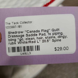 "Canada Flag" Quilt Dressage Saddle Pad, 1x piping, bling *gc, clean, hair, stains, dingy, rubs