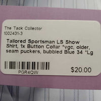 LS Show Shirt, 1x Button Collar *vgc, older, seam puckers, bubbled
