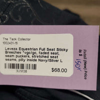 Full Seat Sticky Breeches *vgc/gc, faded seat, seam puckers, stretched seat seams, pilly inside