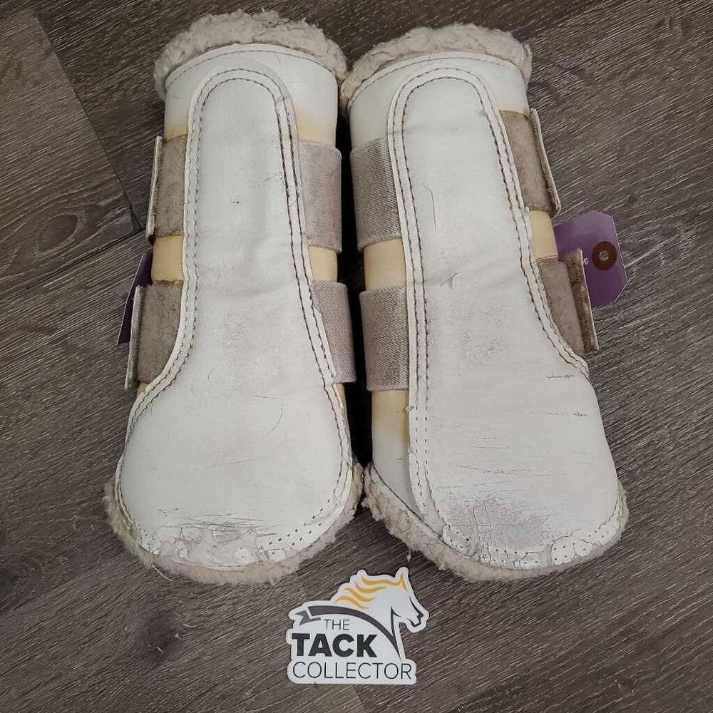 Pr Fleece Closed Boots, velcro *fair, v.hairy, dirt, stains, peeling, cracks, unstitched, threads