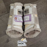 Pr Fleece Closed Boots, velcro *fair, v.hairy, dirt, stains, peeling, cracks, unstitched, threads
