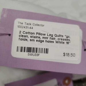 2 Cotton Pillow Leg Quilts *gc, clean, stains, mnr hair, creases, folds, sm edge holes