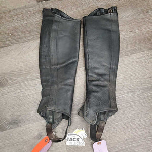 Hvy Leather Half Chaps, bag *gc, clean, mnr dirt, rubs & fading, undone stitching