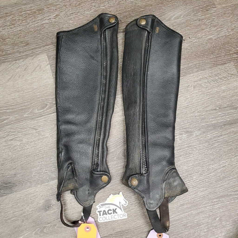 Hvy Leather Half Chaps, bag *gc, clean, mnr dirt, rubs & fading, undone stitching